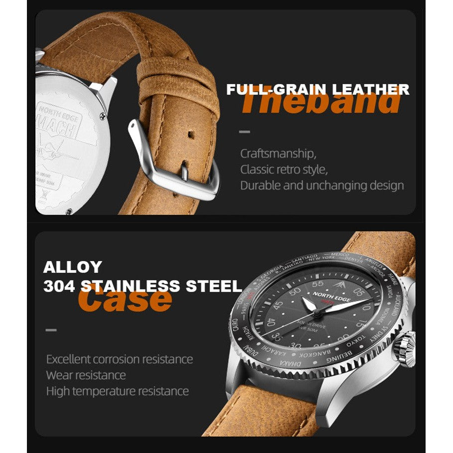 NORTH EDGE Tactical MACH Solar Drive Leather Watch image 6