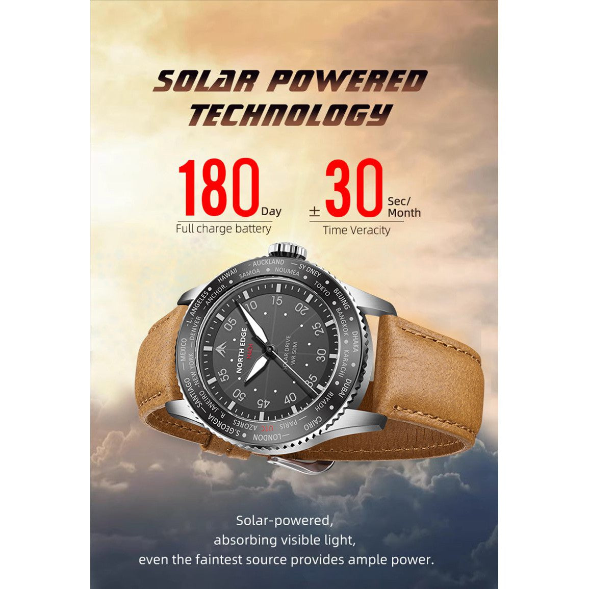 NORTH EDGE Tactical MACH Solar Drive Leather Watch image 5