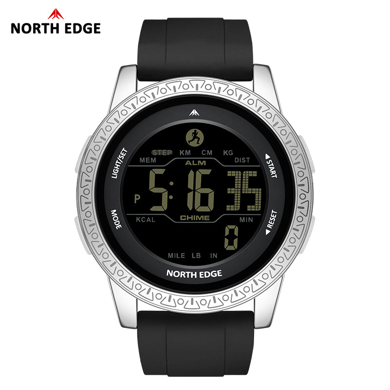 NORTH EDGE Tactical APOLLO Outdoor Sports Watch – Waterproof, Dual Time Zone, Pedometer - Black-Silver image