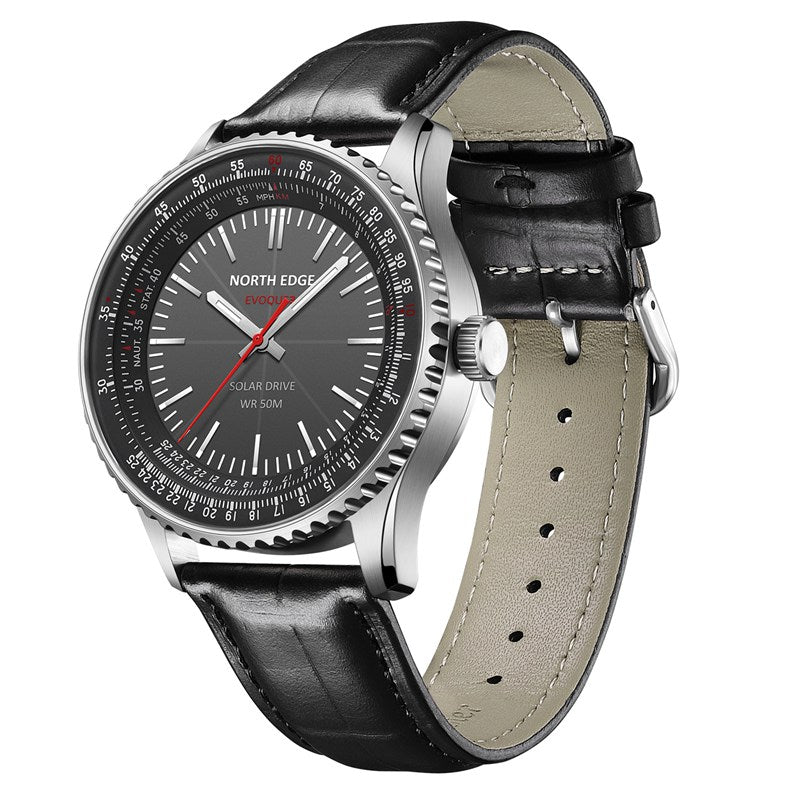 NORTH EDGE Tactical Evoque 3 Classic Aviation Solar Drive Leather Watch image 2