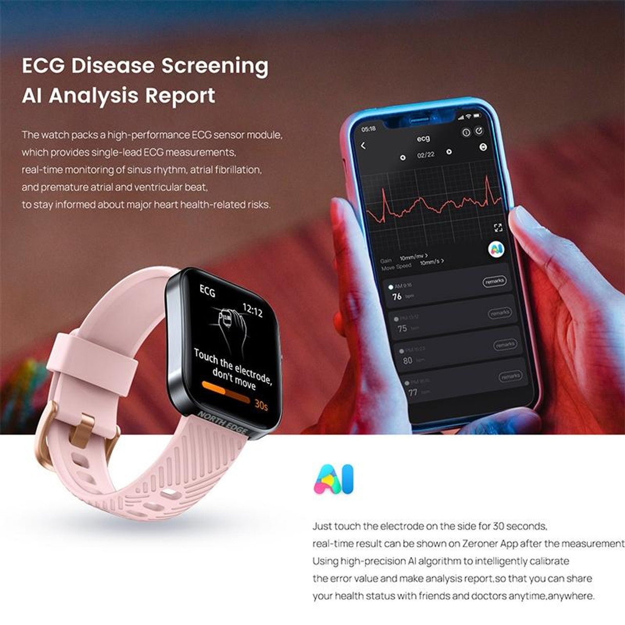 NORTH EDGE Heart Plus NHC Smart Watch Black image 7