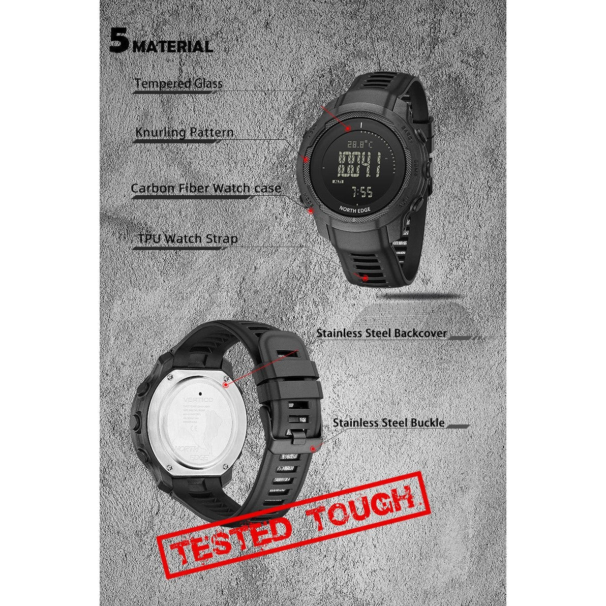 NORTH EDGE Tactical Vertico Carbon Fibre Watch Grey/White Dial image 15