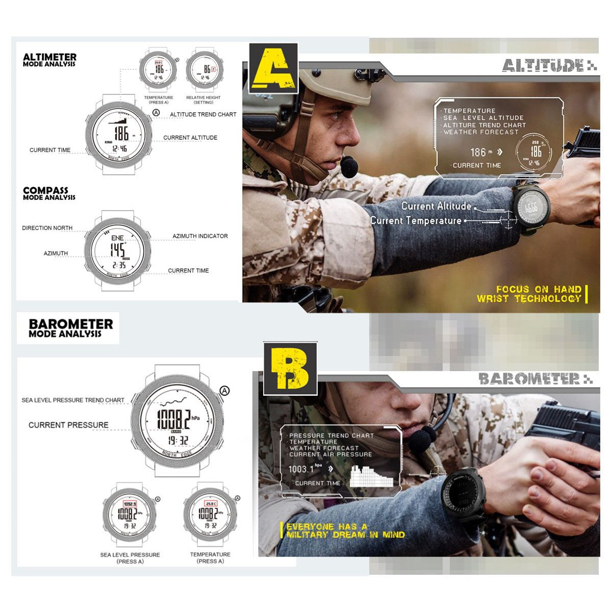 NORTH EDGE Tactical Apache Silicone Watch Black image 2