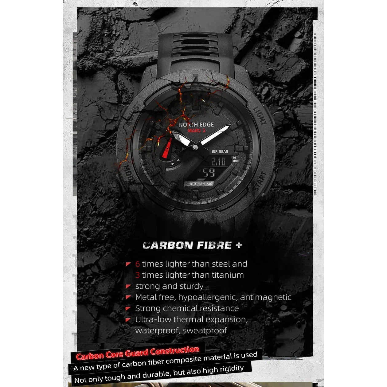 NORTH EDGE Tactical Mars 3 Watch Carbon Fibre image 8