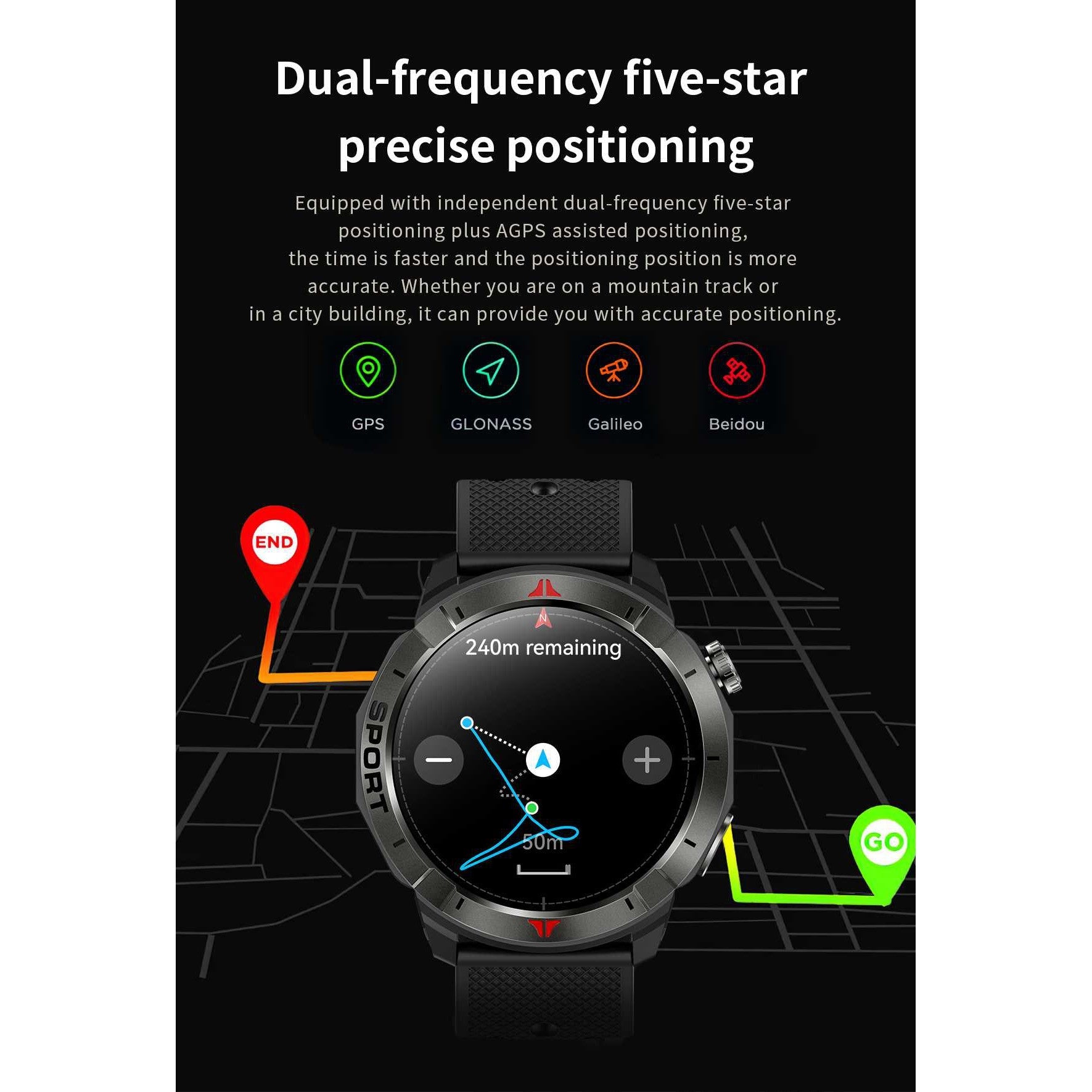 NORTH EDGE Tactical Sport GPS Smart Watch Black image 2