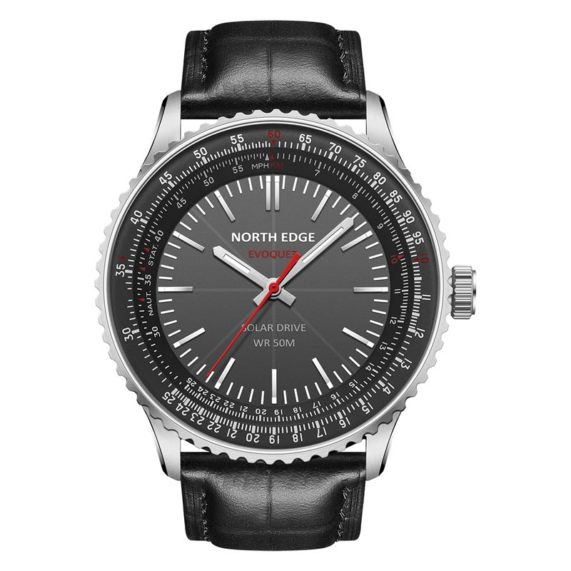 NORTH EDGE Tactical Evoque 3 Classic Aviation Solar Drive Leather Watch image 0