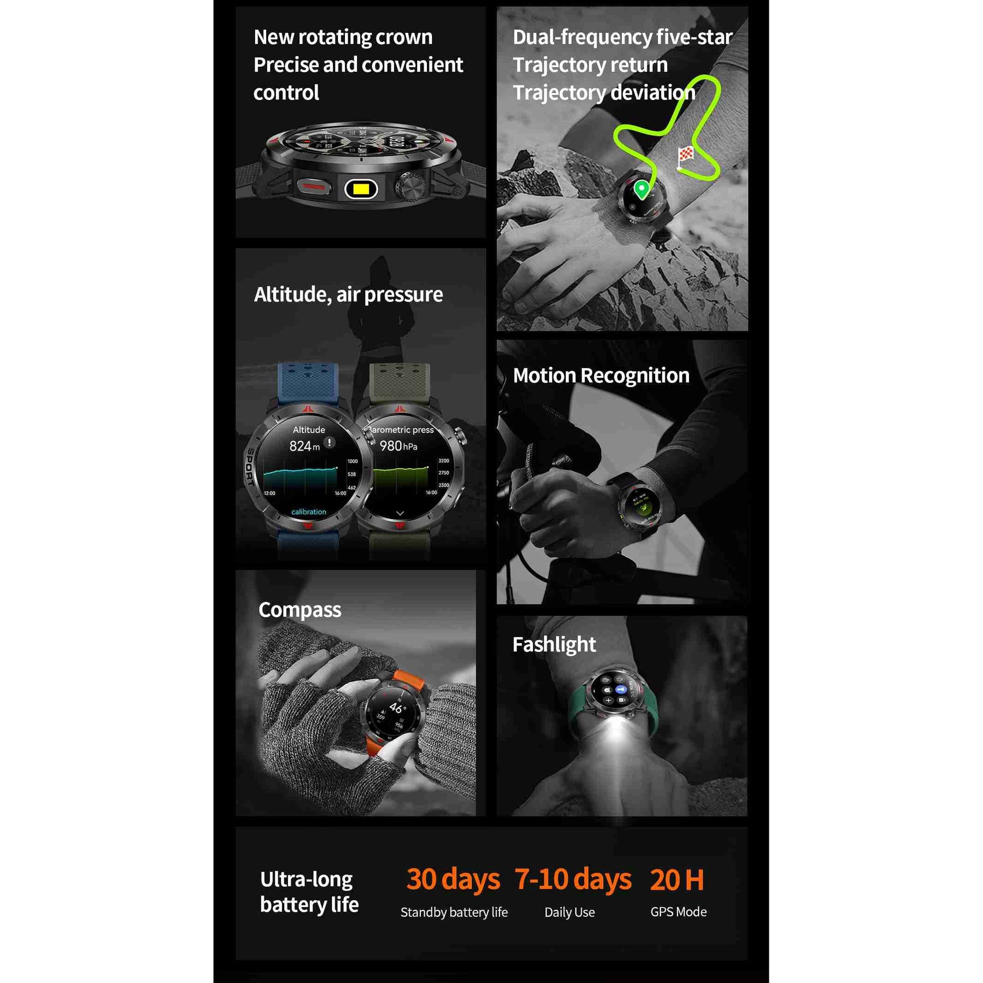 NORTH EDGE Tactical Sport GPS Smart Watch Black image 1