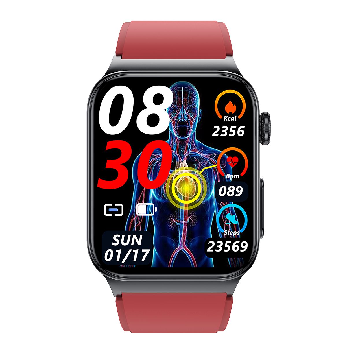 NORTH EDGE All-in-1 Health Plus 2.0 Smart Watch Glucose ECG - Black / Red Silicone image