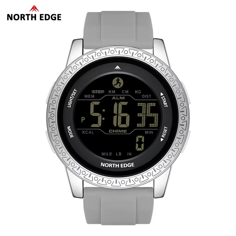 NORTH EDGE Tactical APOLLO Outdoor Sports Watch – Waterproof, Dual Time Zone, Pedometer - Black-Grey image