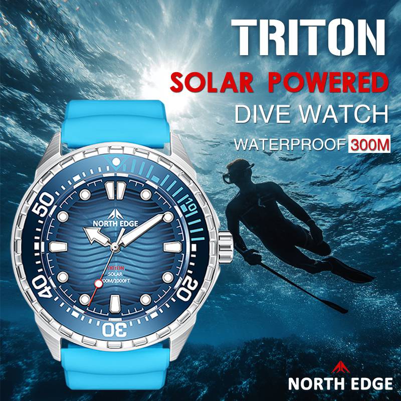 NORTH EDGE Tactical TRITON Solar 300m Dive Watch Steel Black image 4