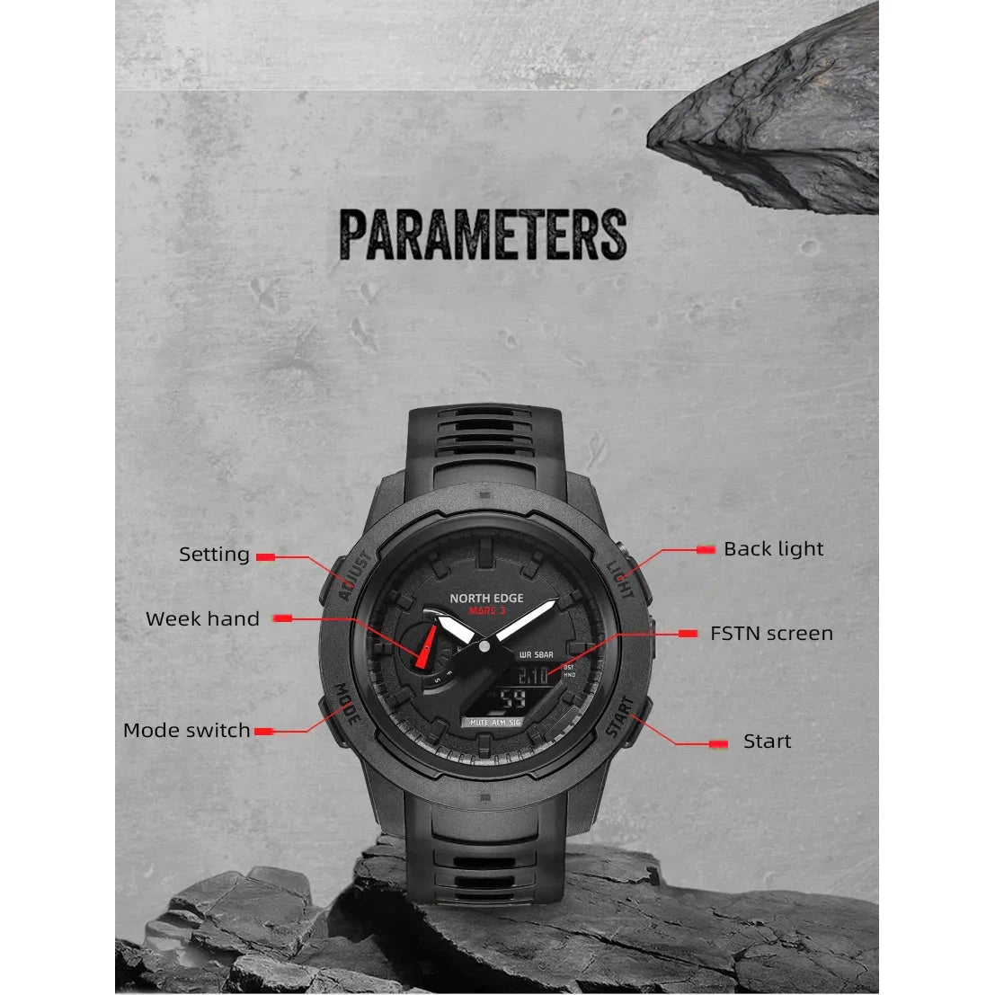 NORTH EDGE Tactical Mars 3 Watch Carbon Fibre image 6