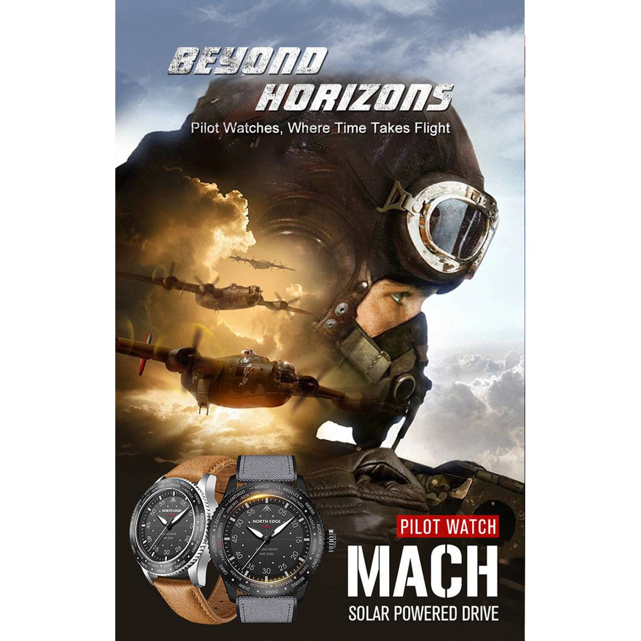 NORTH EDGE Tactical MACH Solar Drive Leather Watch image 8