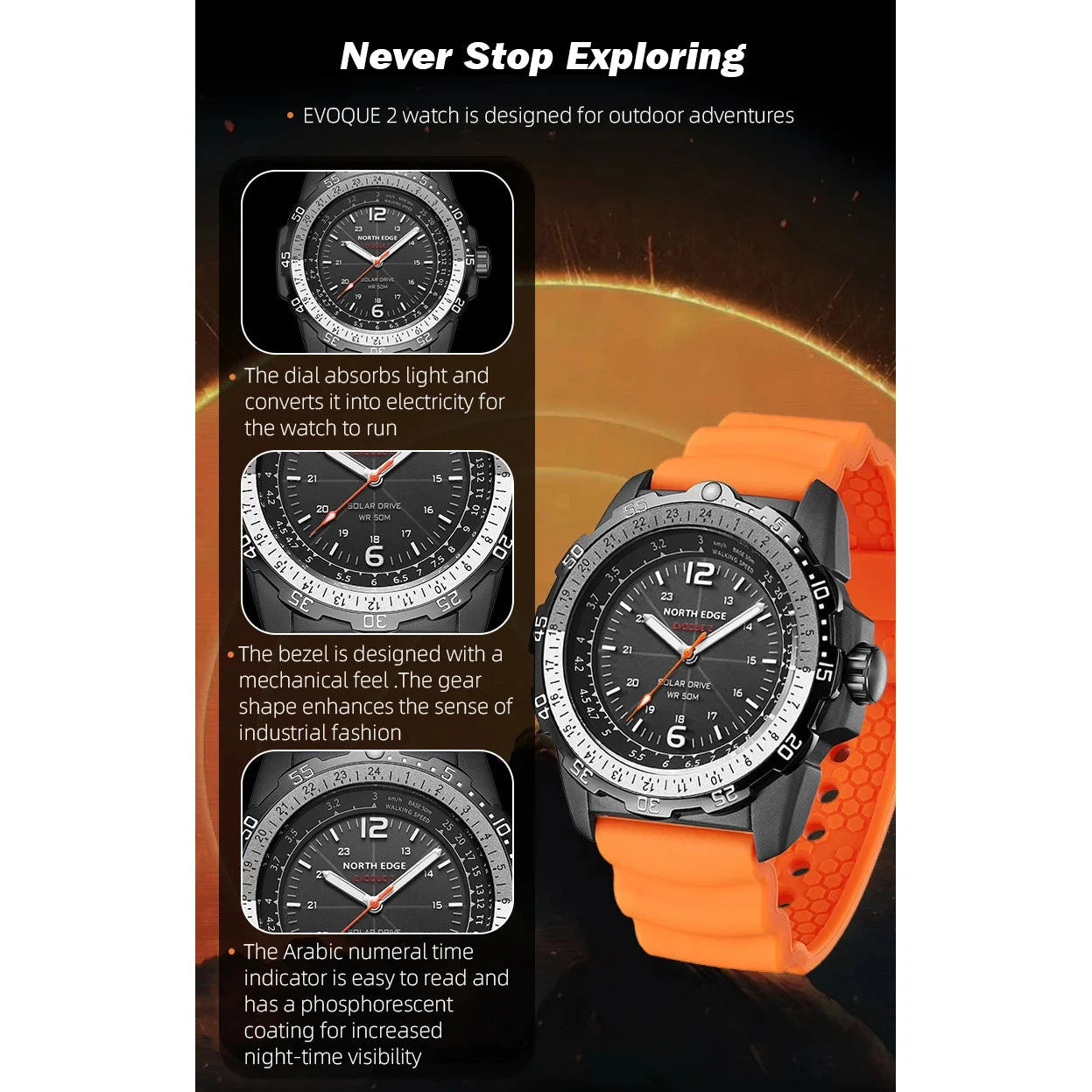 NORTH EDGE Tactical Evoque 2 Solar Drive Watch Orange image 8