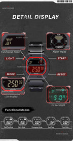NORTH EDGE Tactical X1 Shock Resistant Sport Watch Jet Black/Red image 3