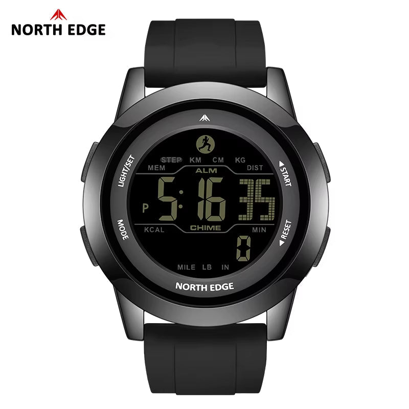 NORTH EDGE Tactical APOLLO Outdoor Sports Watch – Waterproof, Dual Time Zone, Pedometer - Black image