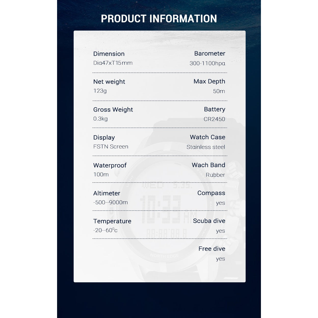 NORTH EDGE Tactical Aqua Scuba Dive Watch Black image 14