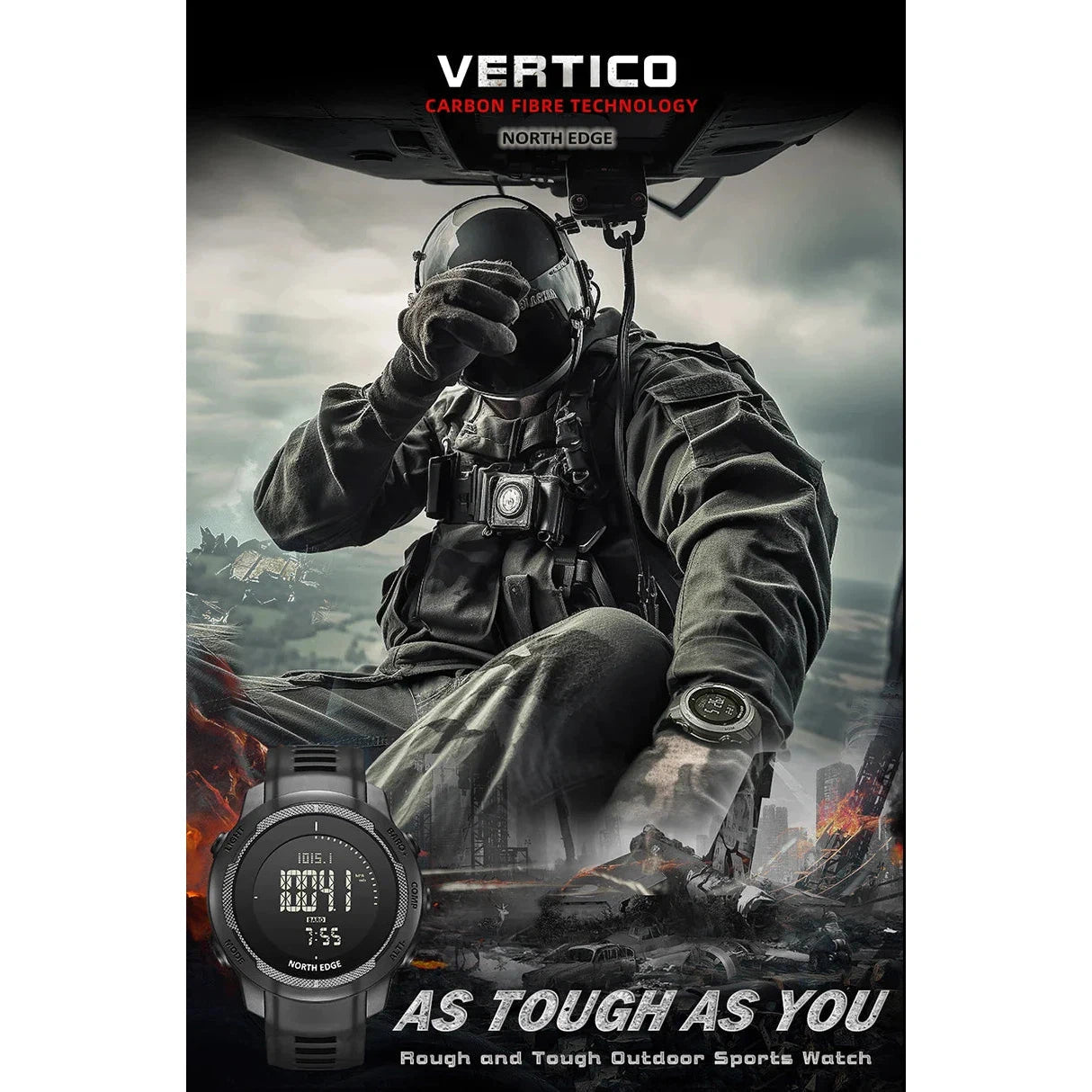 NORTH EDGE Tactical Vertico Carbon Fibre Watch Grey/White Dial image 17