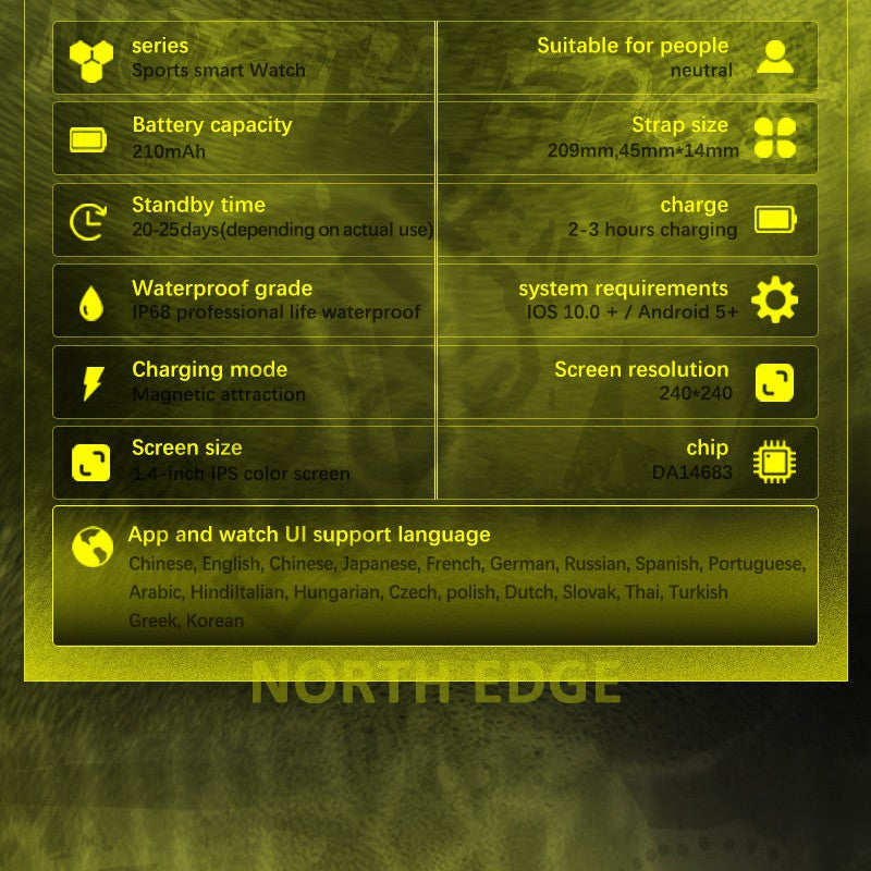 NORTH EDGE Tactical Mars 2 Smart Watch Yellow image 13