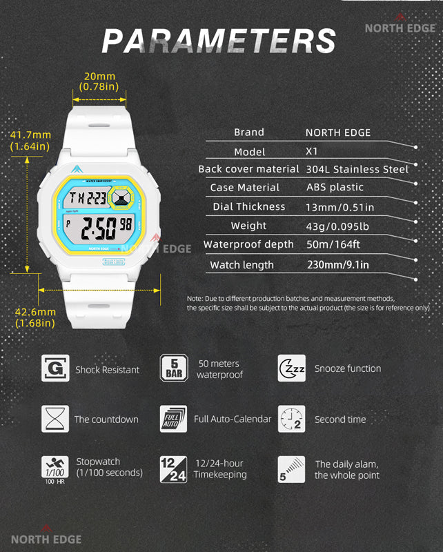 NORTH EDGE Tactical X1 Shock Resistant Sport Watch White image 4