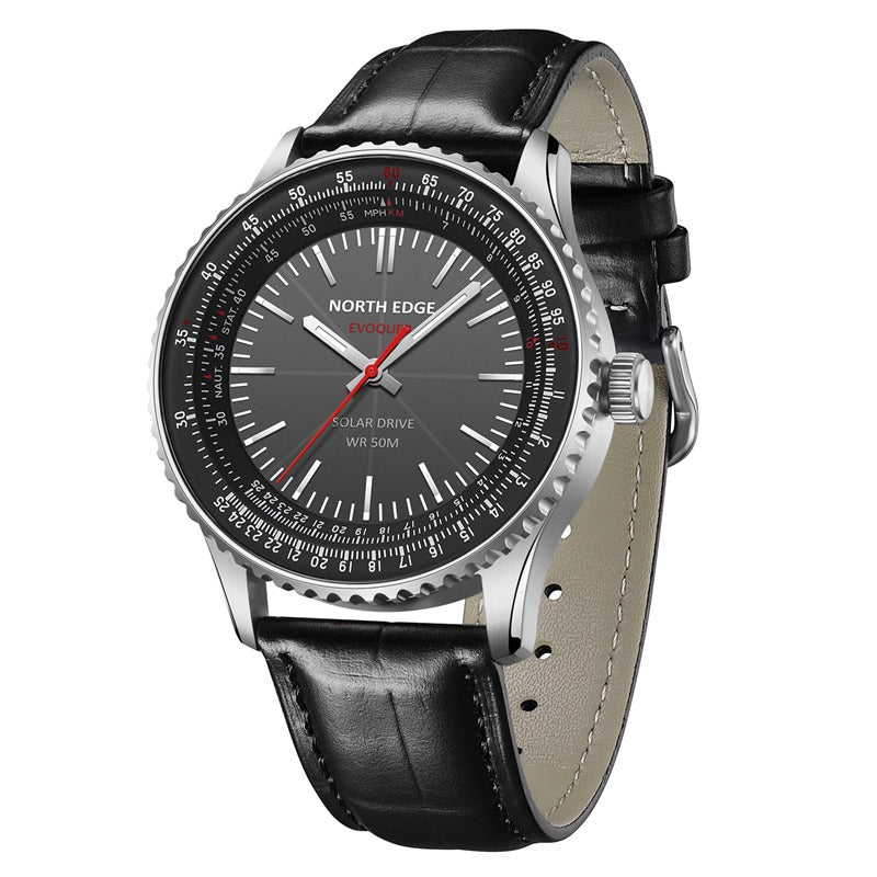NORTH EDGE Tactical Evoque 3 Classic Aviation Solar Drive Leather Watch image 1