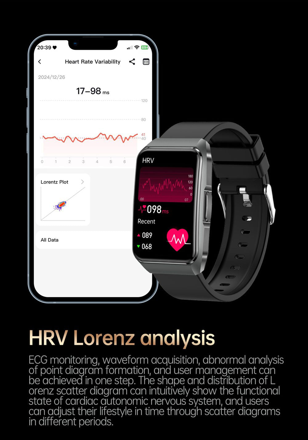 NORTH EDGE Micro Physical ECG Glucose Smart Watch image 4