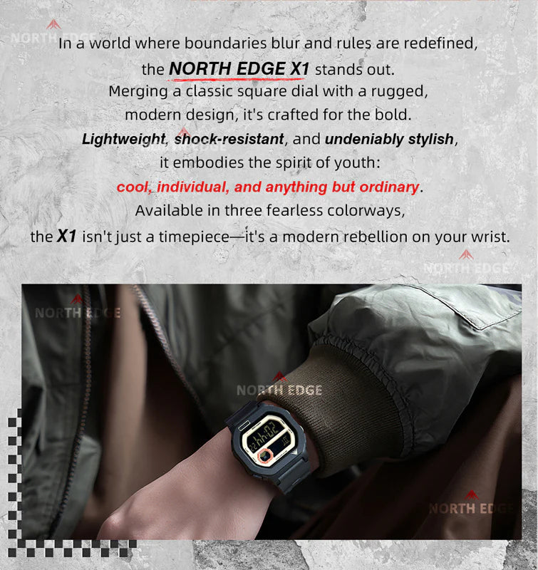 NORTH EDGE Tactical X1 Shock Resistant Sport Watch Jet Black/Beige image 6