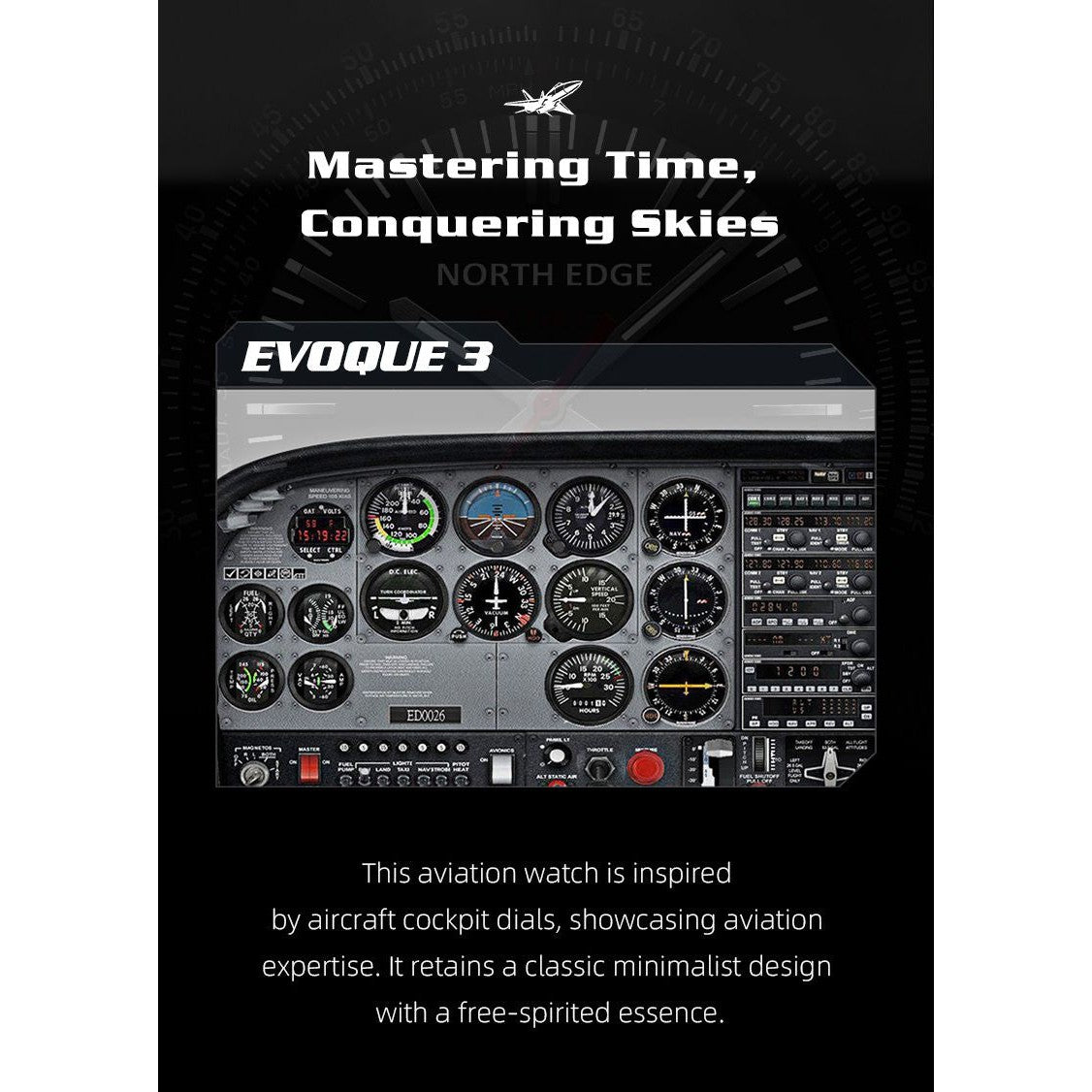 NORTH EDGE Tactical Evoque 3 Classic Aviation Solar Drive Leather Watch image 7