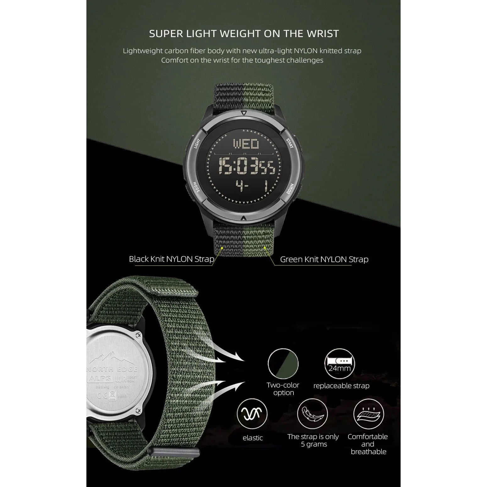NORTH EDGE Tactical Alps Watch Black Nylon image 8