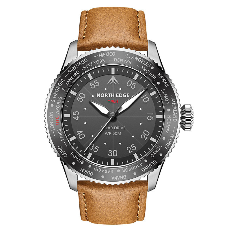 NORTH EDGE Tactical MACH Solar Drive Leather Watch image 0